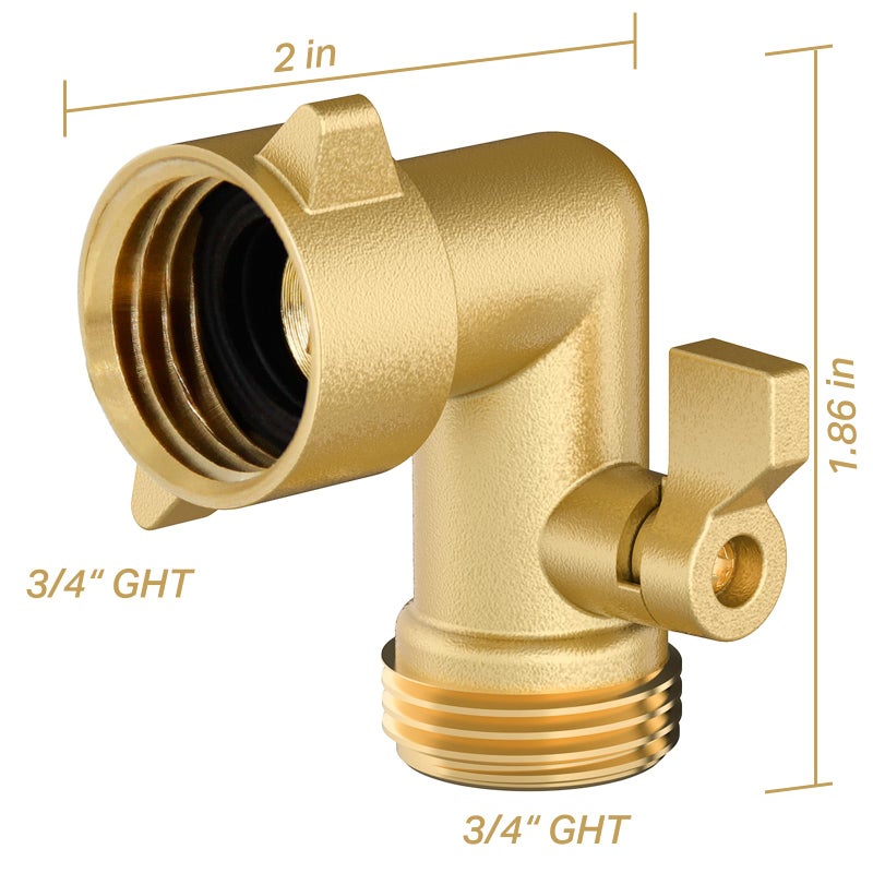 Twinkle Star 90 Degree Garden Hose Elbow with Shut Off Valve 2 Pack, 3/4" Heavy Duty Hose Adapter with 2 O-rings, Solid Brass Gooseneck Garden Hose Connector - Image 3